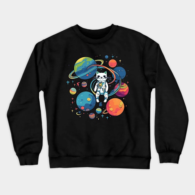 Cat Astronaut or Space Cat Crewneck Sweatshirt by tatadonets